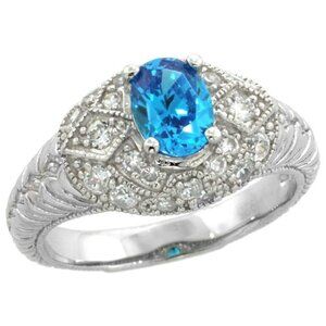 Vintage Blue Topaz CZ Oval Engagement Ring